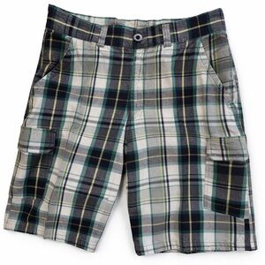 Men's Cargo Shorts blue green plaid size 34 cotton